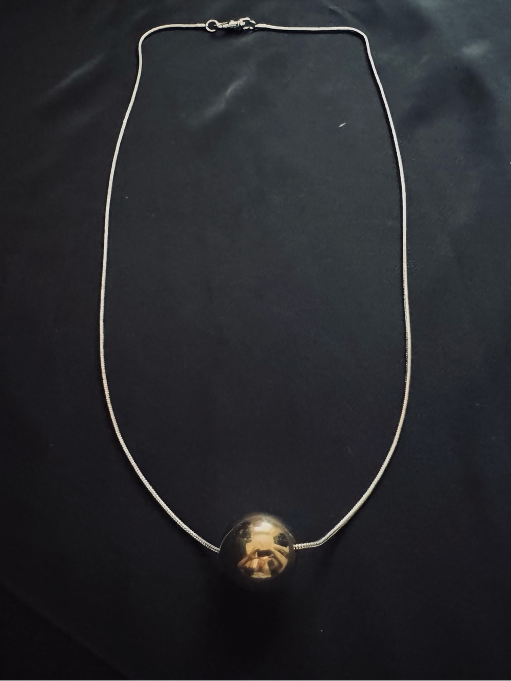 Silver Necklace with Polished Gold Sphere Pendant